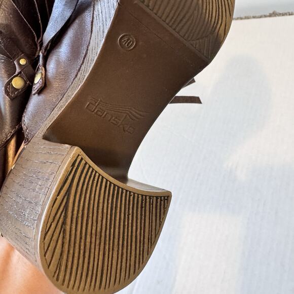 Dansko Shoes Womens Size 40 Leather Clogs Block Heel Stud Fringe Mule Retro - Picture 6 of 11